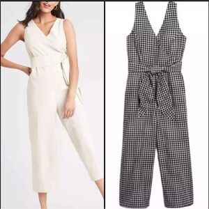 BANANA REPUBLIC FACTORY Gingham V-neck Crop Jumpsuit Small!
